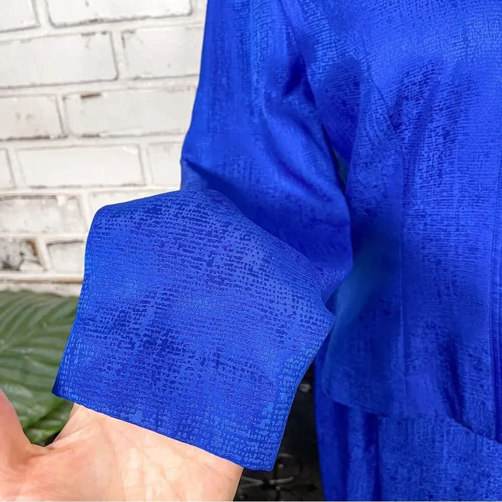 Vintage 90s Adrianna Papell Cobalt Blue Silk Two Piece Skirt Suit Set 6